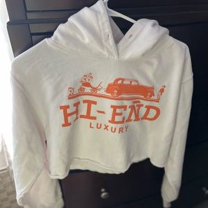 Hi-end luxury cropped hoodie with white & orange lettering